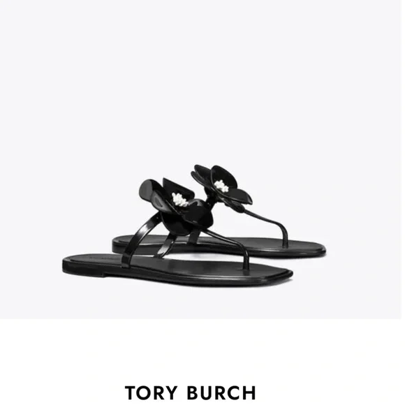***New****Tory Burch Perfect Black Flower Jelly Sandals - Picture 14 of 15